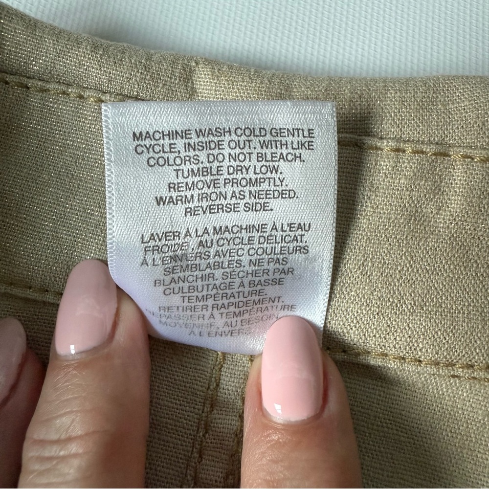 Women's Beige shimmery Frayed Edge Button up Boho Cottagecore Jacket‎ Size Large - Picture 6 of 9